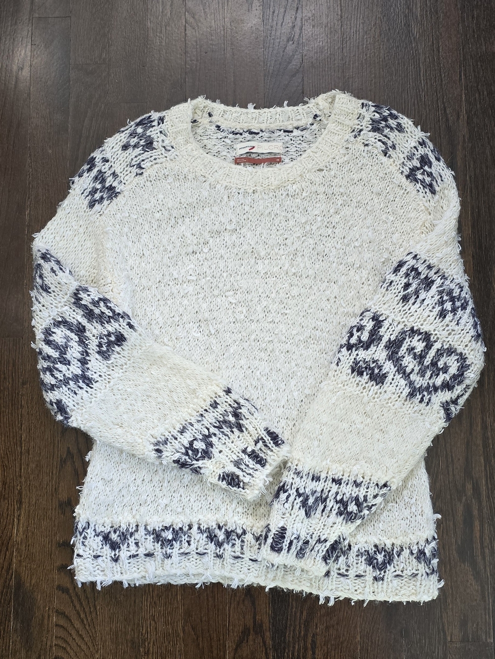 Pilcro Ivory Knit Sweater with Navy Fair Isle Detail